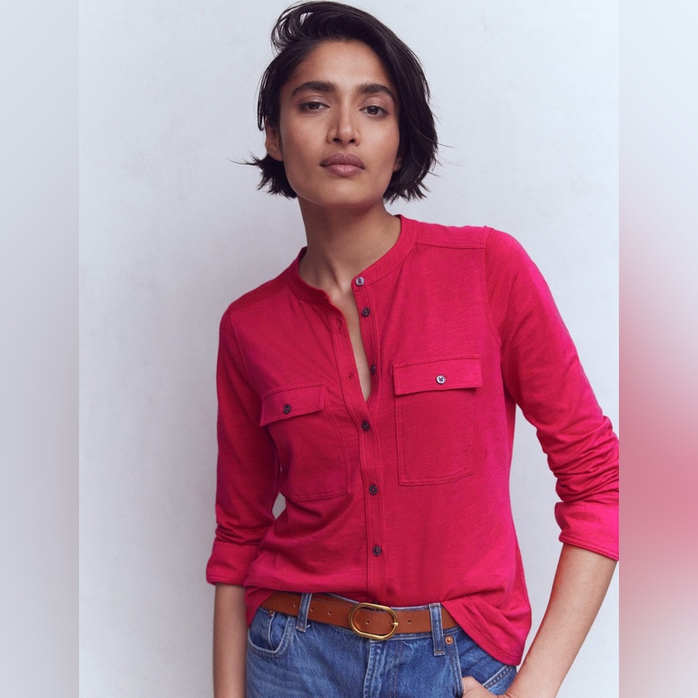 NWT Boden Topstitched Pocket Shirt in Pomegranate